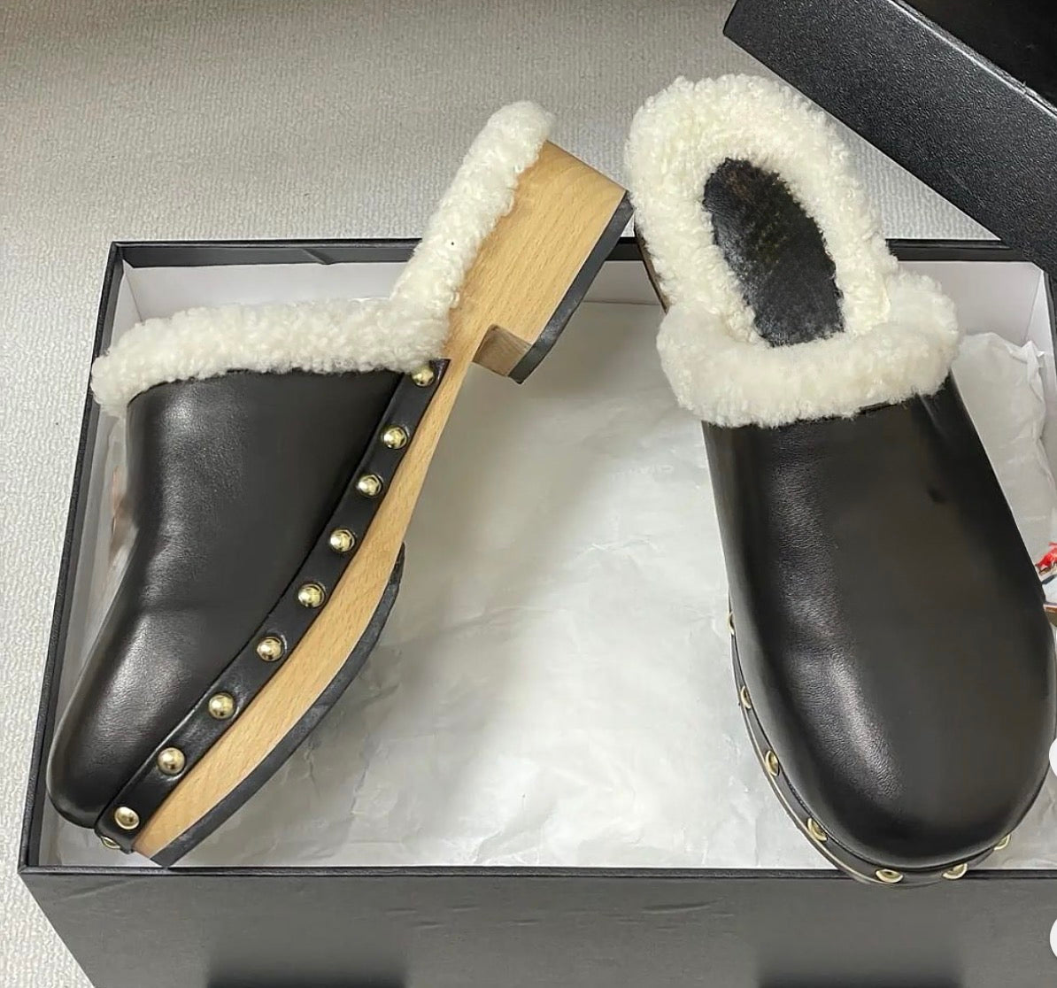 Fur Studded CC Mule Clogs